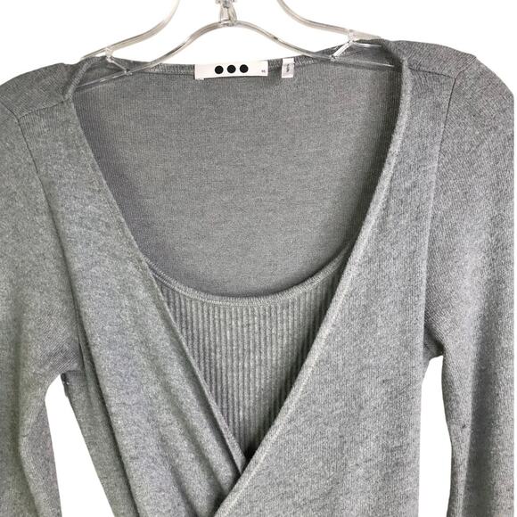 Three Dots Sweater Womens Size XS Gray Wrap Front‎ Tie Long Sleeve Scoopneck - Picture 3 of 8